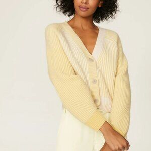 NAADAM Fisherman Colorblock Cardigan | Yellow & White | Medium